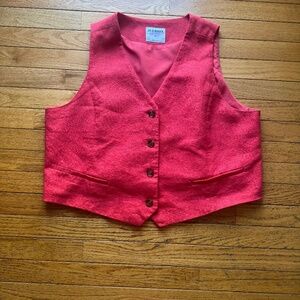 Old Navy Coral Red Linen-Blend Vest XL | Button Front Tailored Waistcoat